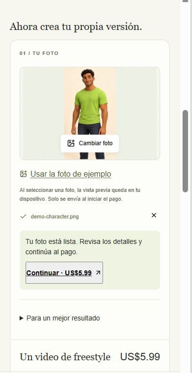 Captura del selector de foto de Freestyle Studio con la foto de ejemplo seleccionada